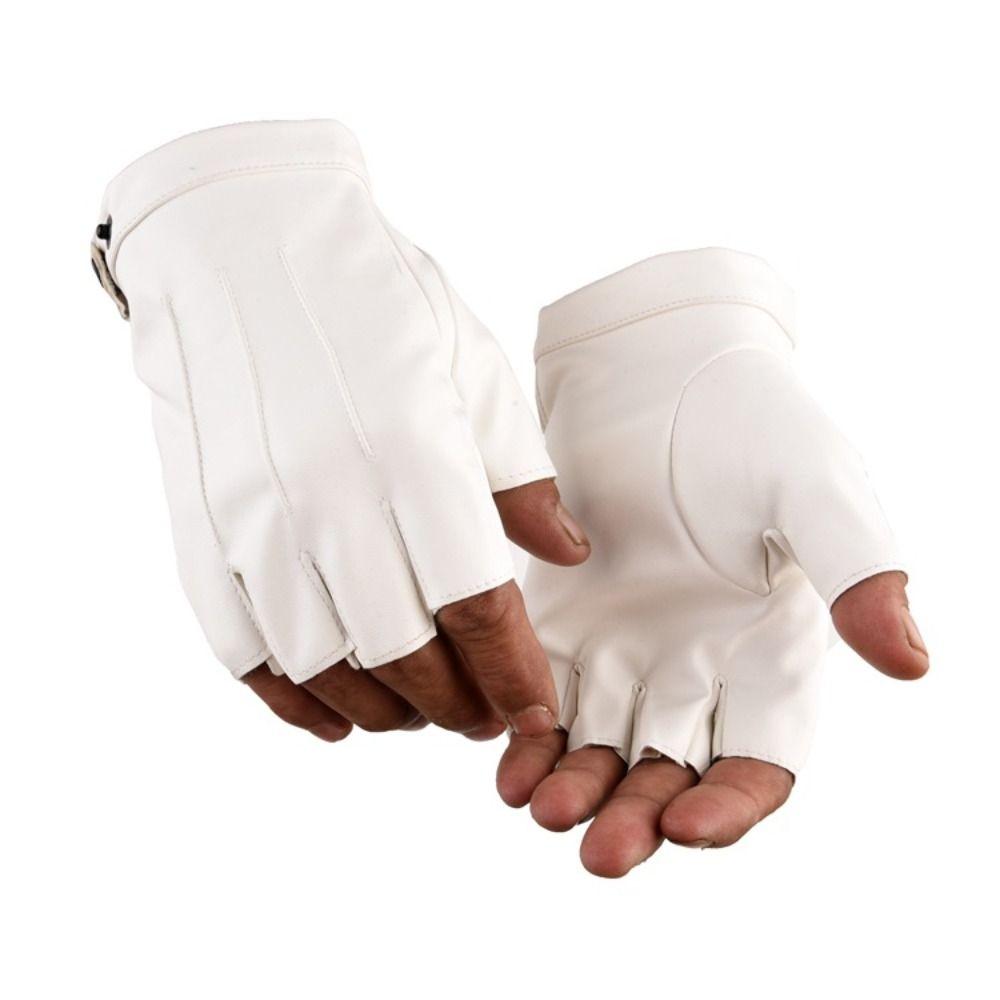Cool Half Finger Gloves Punk Performance Gloves Fashion PU Driving Gloves  Hip-Hop