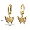 Luxury Female Rainbow Zircon Stone Butterfly Hoop Earrings Vintage Fashion Gold Color Wedding  For Women