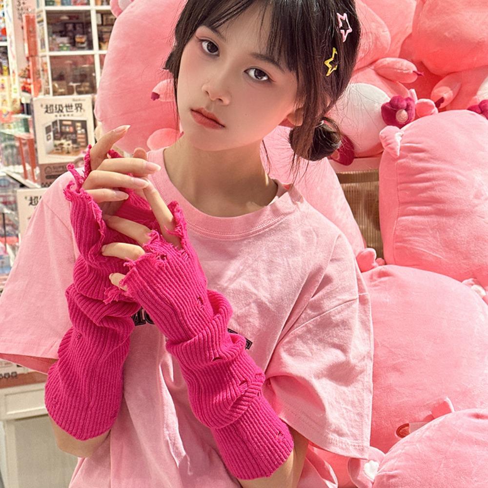 

Длинные перчатки без пальцев Dopamine Color, теплые нарукавники в корейском стиле для девочек