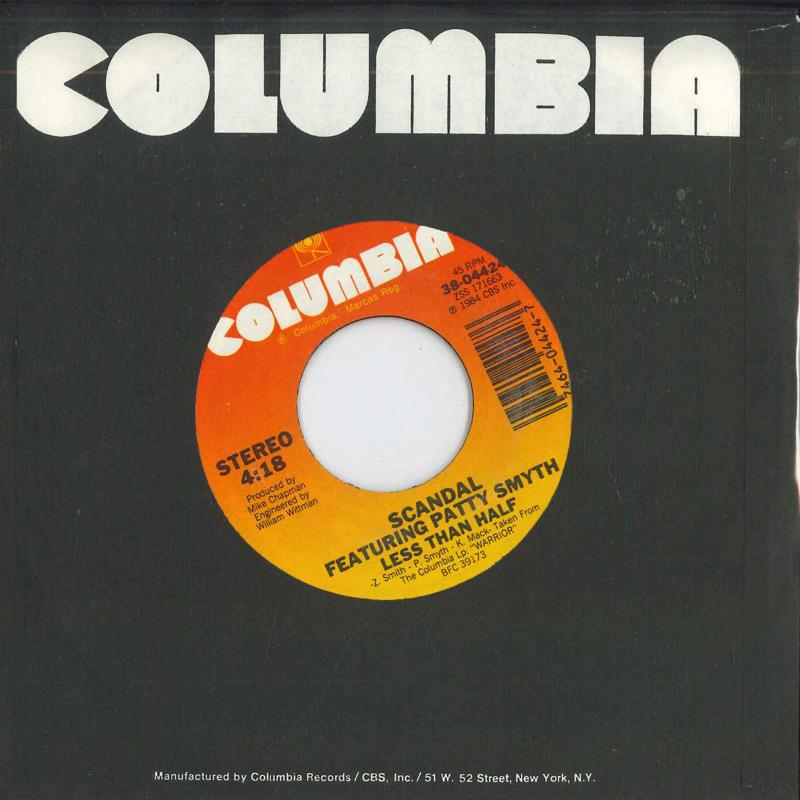 7inch Record SCANDAL, PATTY SMYTH - The Warrior/Less Than Half 3804424 COLUMBIA 1984 US Rock Used