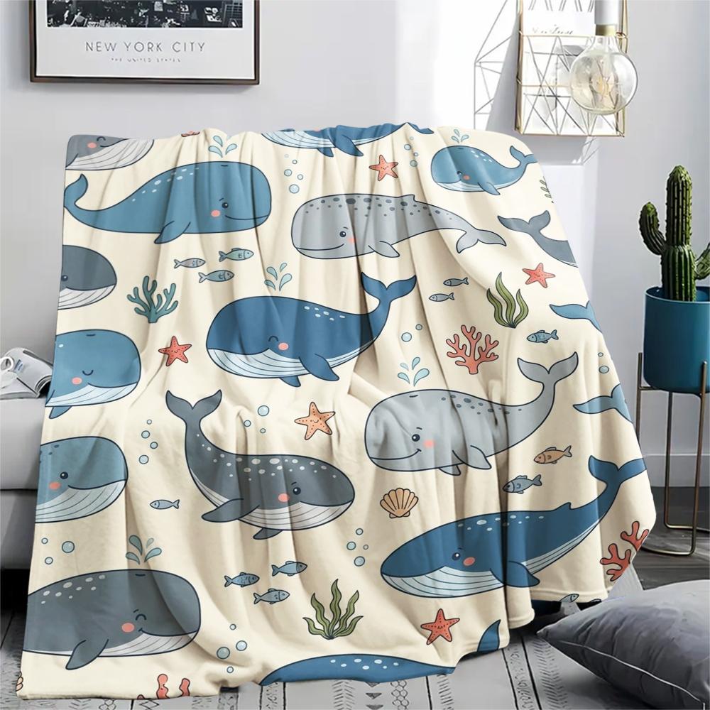 1PC Cute Marine Animals Print Flannel Blanket, High quality All Seasons, Home Decor, Warmth and Comfort, Perfect for Christmas Gifts