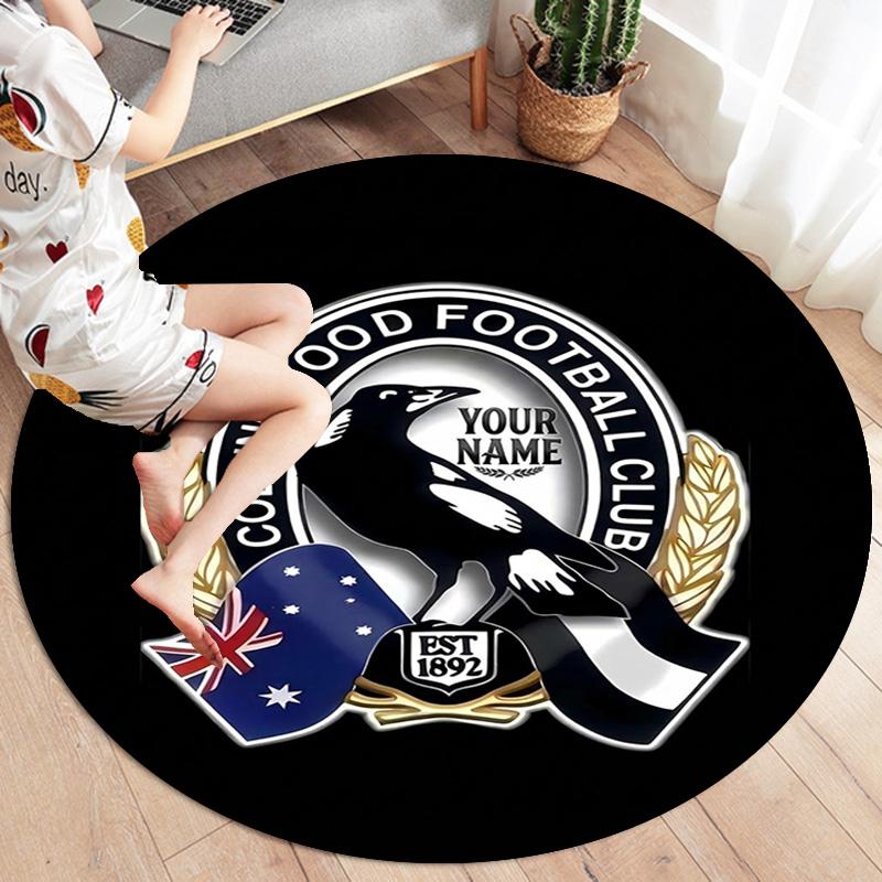 Collingwood Raven Crest Custom Name Round Area Rug Carpet Rug For Living Room Bedroom Sofa Playroom Decor Nonslip Floor Mat