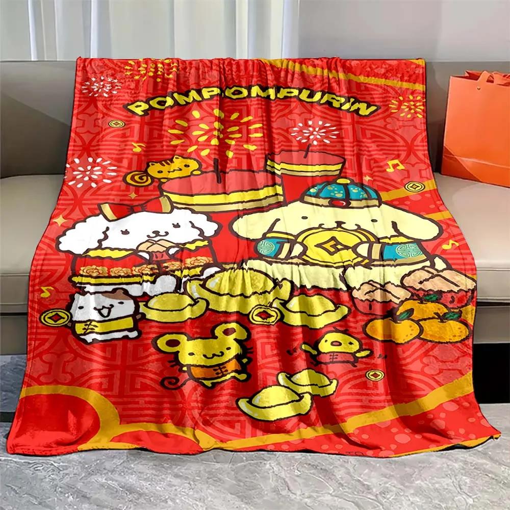 Pom Pom Purin Printed Blanket Kawaii Dog Cartoon Flannel Fluffy Soft Blanket for Adult Plush Sofa  Picnic Beach Towel