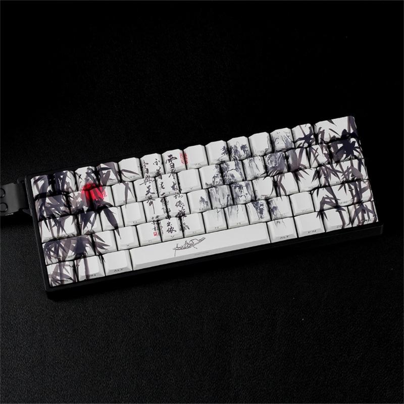 Bambuswald-Thema PBT Tastenkappen Originalprofil Farbstoff Sub Seitendruck Für 61 64 68 ANSI ISOs Mechanische Tastaturen