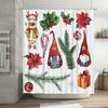 Watercolor Santa Claus Christmas Shower Curtain Decor Xmas Gnomes Poinsettia Floral Print Bathroom Liner for Home Decor 60 x 72”
