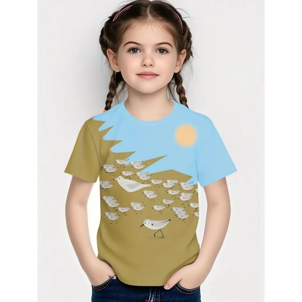 Children's Clothing Girls T-Shirt Short Sleeve Cute Cartoon Fish Crab Print Kids Clothes Casual O-Neck Boy T-Shirt Children Tops