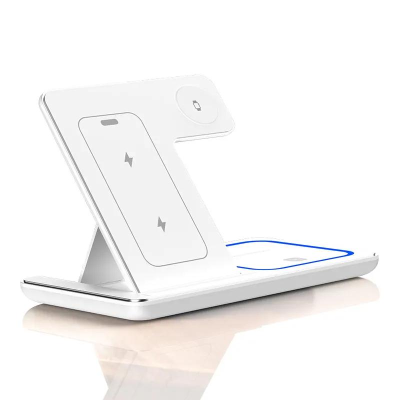 30W LED Rask Trådløs Laderstativ 3 i 1 Sammenleggbar Ladestasjon For iPhone 15 14 13 12 11 Klokke 9 8 7 6 5 Airpods Pro