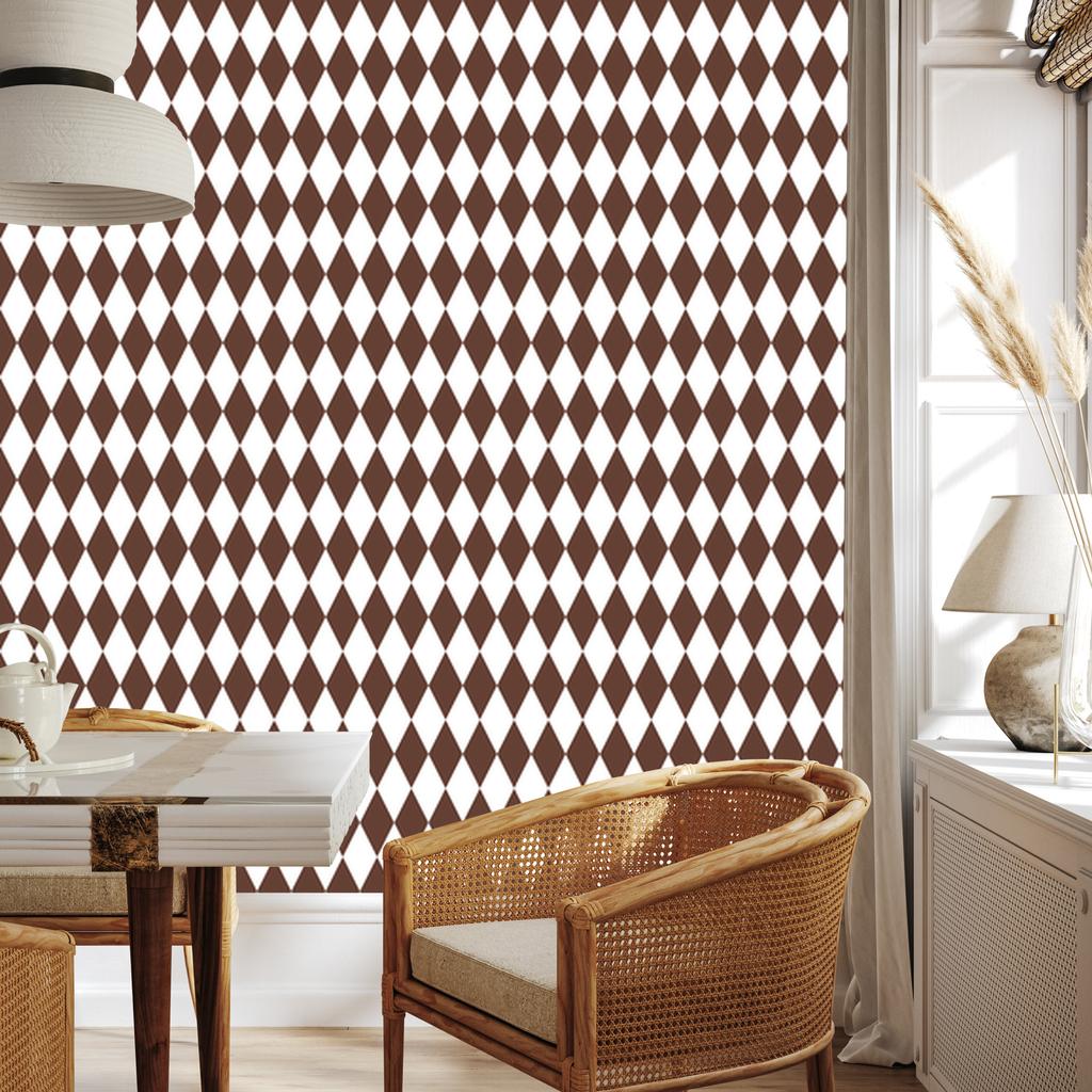 Harlequin Diamonds Wallpaper Light Gray, White, and Brown 50x1000