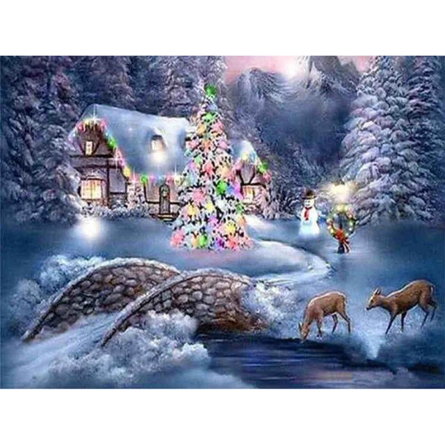 5D-Diamantgemälde zum Selbermachen, Winter-Schnee-Landschaft, volles Quadrat, Diamant-Handwerk, Heimdekoration, Geschenk, Kreuzstich-Set, Mosaik-Muster