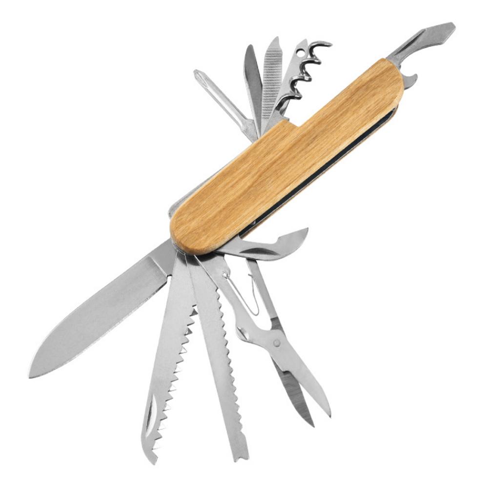 

Многоцелевой швейцарский нож 13 в 1, многофункциональный складной нож из нержавеющей стали, деревянная ручка, карманный нож-брелок для ключей, инструменты