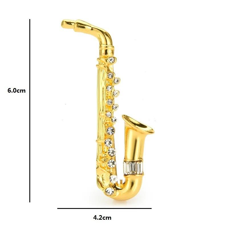 Two Tone Saxophone Brooch Neutral Wind Metal Rhinestones Musical Instrument Music Casual Brooch