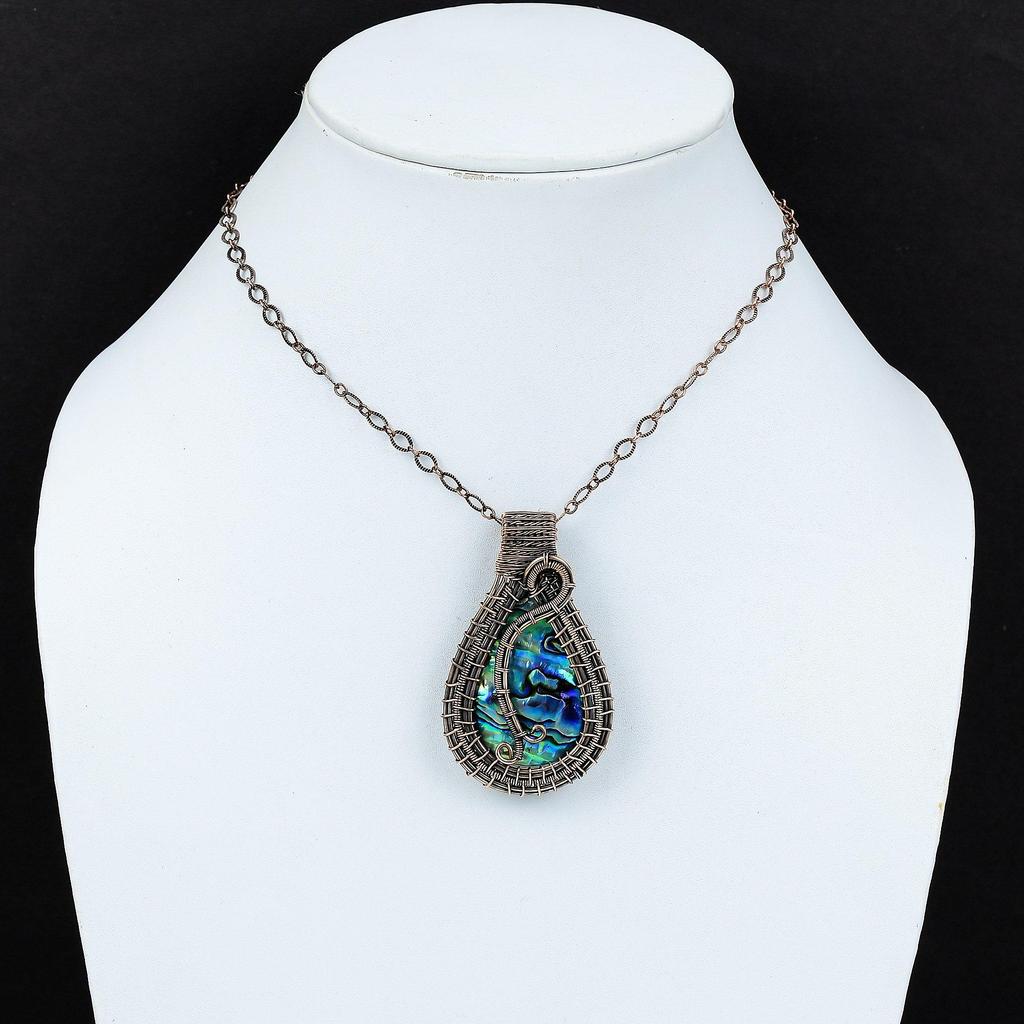 Pandantiv Abalone Shell înfășurat cu sârmă de cupru 999, Bijuterii pandantiv cu piatră prețioasă lucrate manual, Cadouri pentru soție Pandantiv nou-nouț