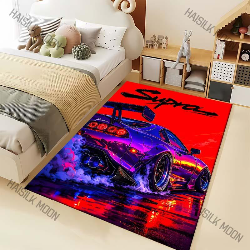 1PC Car, drift, striking, red background Carpet for Living Room Bedroom Sofa Home Decor Rus Non-slip Floor Mat Luxury Gift