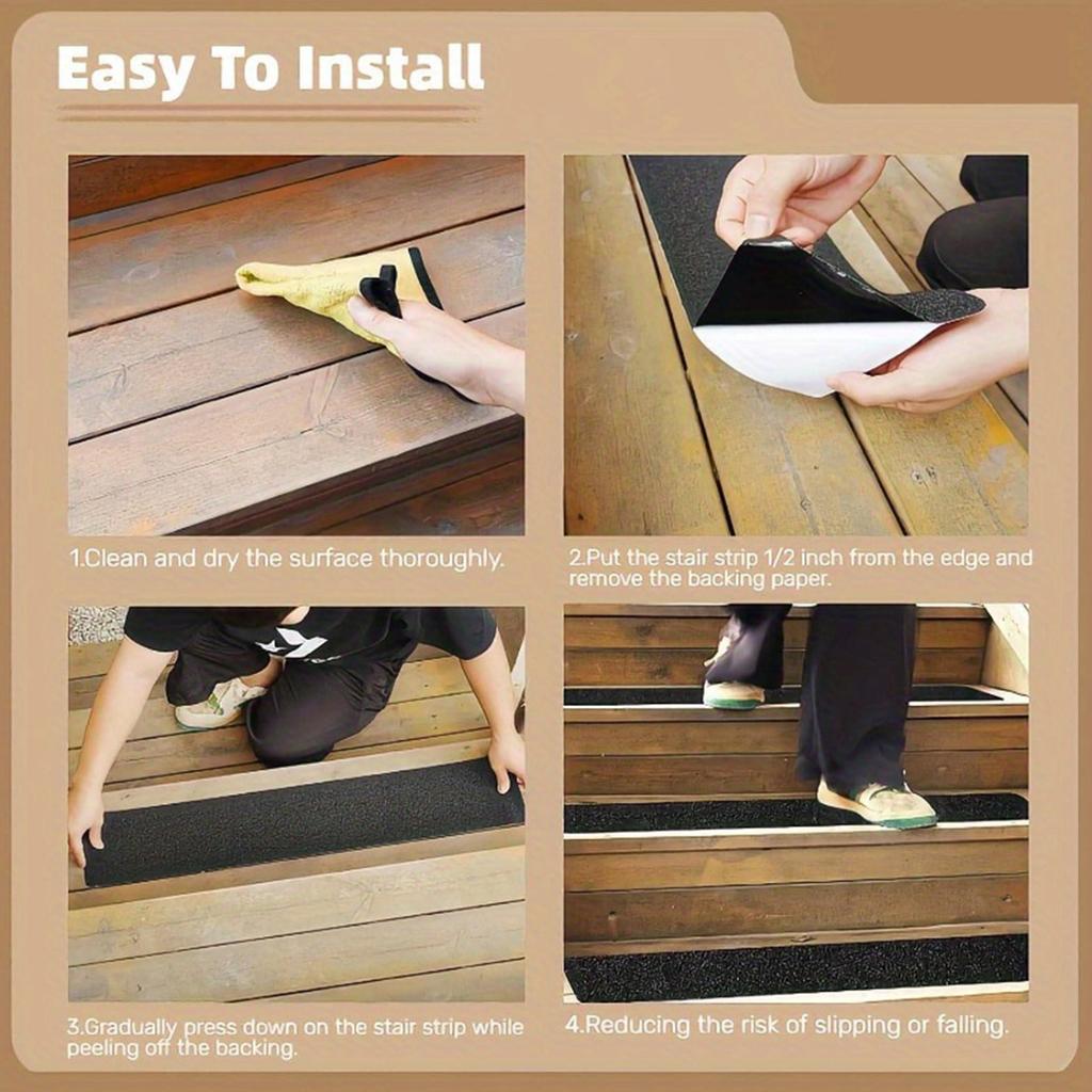 Non Slip Outdoor Stair Treads Black Pre-Cut Anti Slip Grip Tape Non Skid Heavy Duty Traction Adhesive Step Stripes