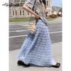 Korean Style Spring Summer Women Polka Dot Midi Skirt High Waist Yellow Brown Blue Beige Layered Ruffles Skirt Feminine Elegant Chic Tierred Skirt