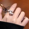 Women Ring French Style Adjustable Opening Finger Ring with Imitation Pearls Cubic Zirconia Design Jewelry Gift