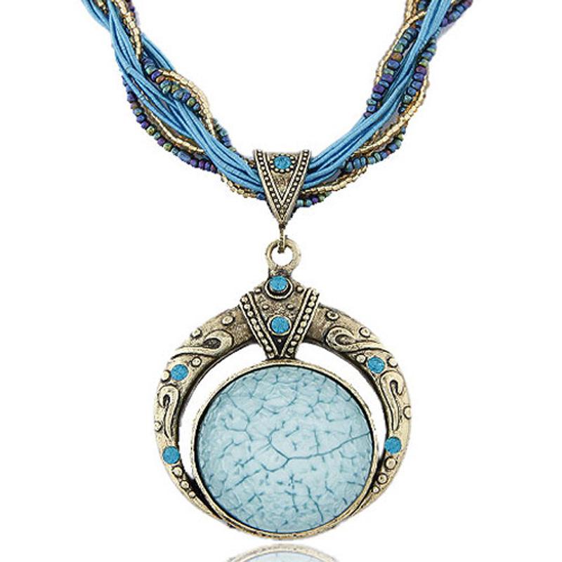 Retro handmade necklace, retro disc dream Mediterranean love rice bead sweater chain