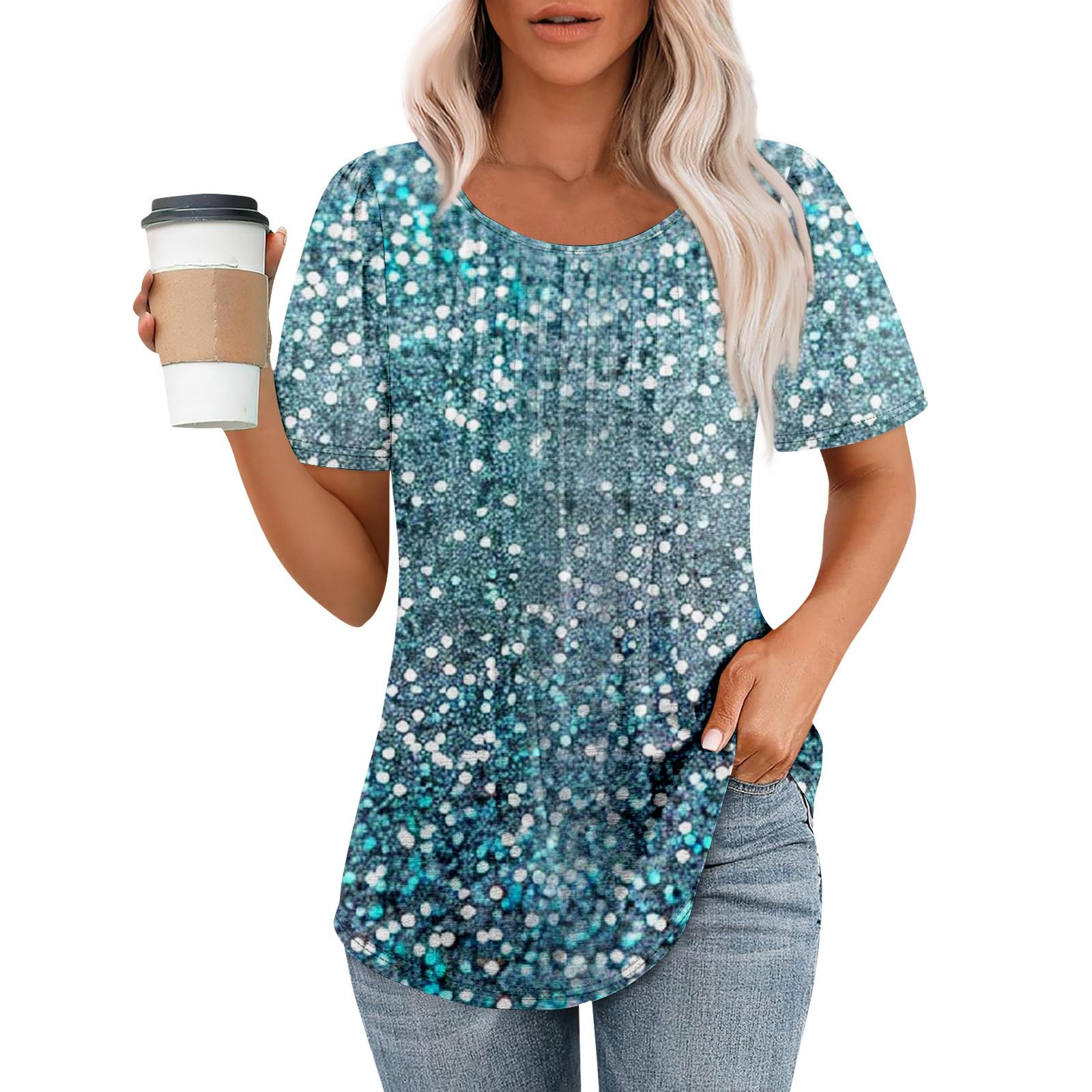 

Женская модная повседневная плиссированная футболка с коротким рукавом с принтом XL