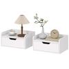 Set di 2 comodini sospesi, Tavolino da letto a parete con cassetto per camera da letto, Bianco