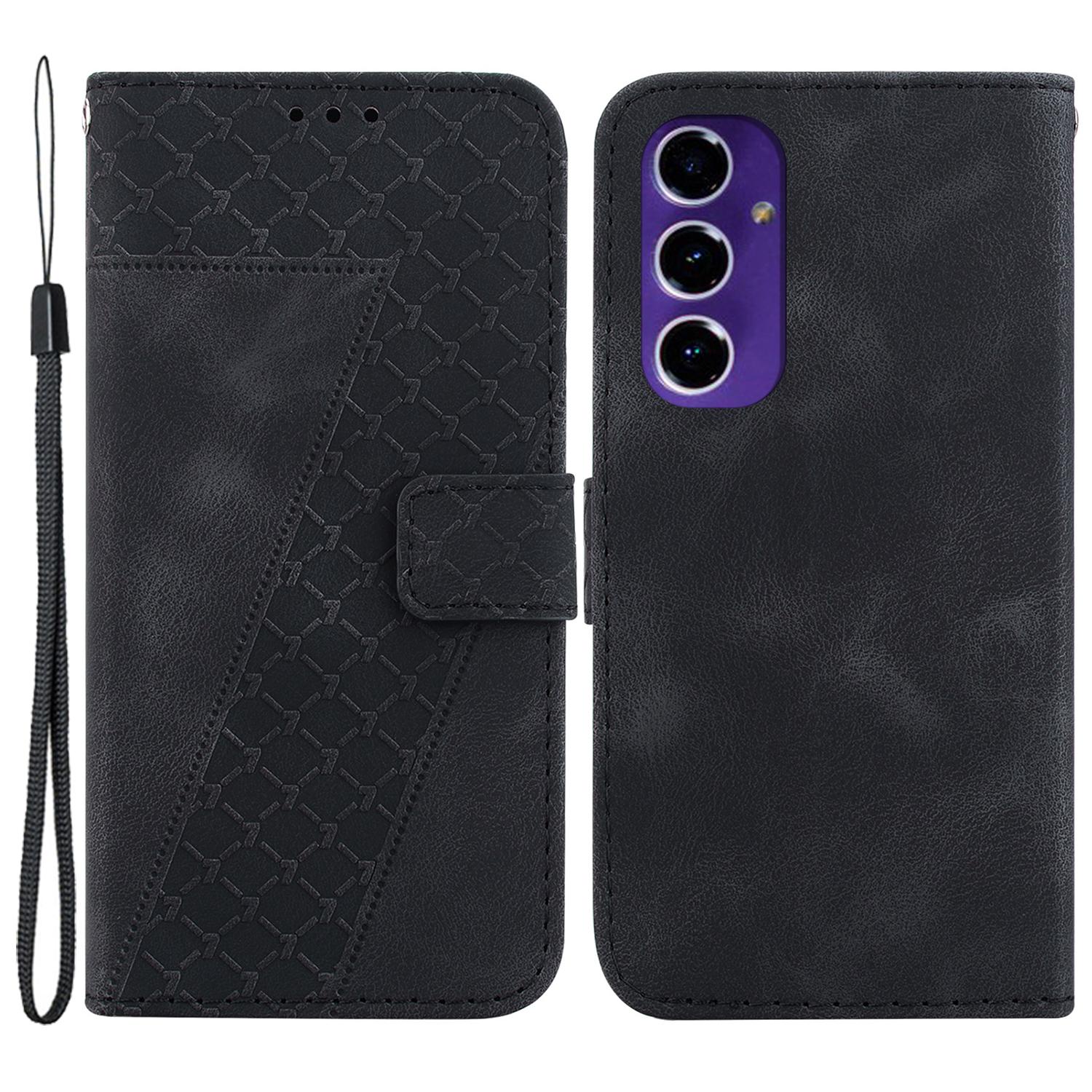 

For Samsung Galaxy S24 FE Phone Stand Case PU Leather Wallet Phone Cover with Imprinted 7-Shape Pattern B