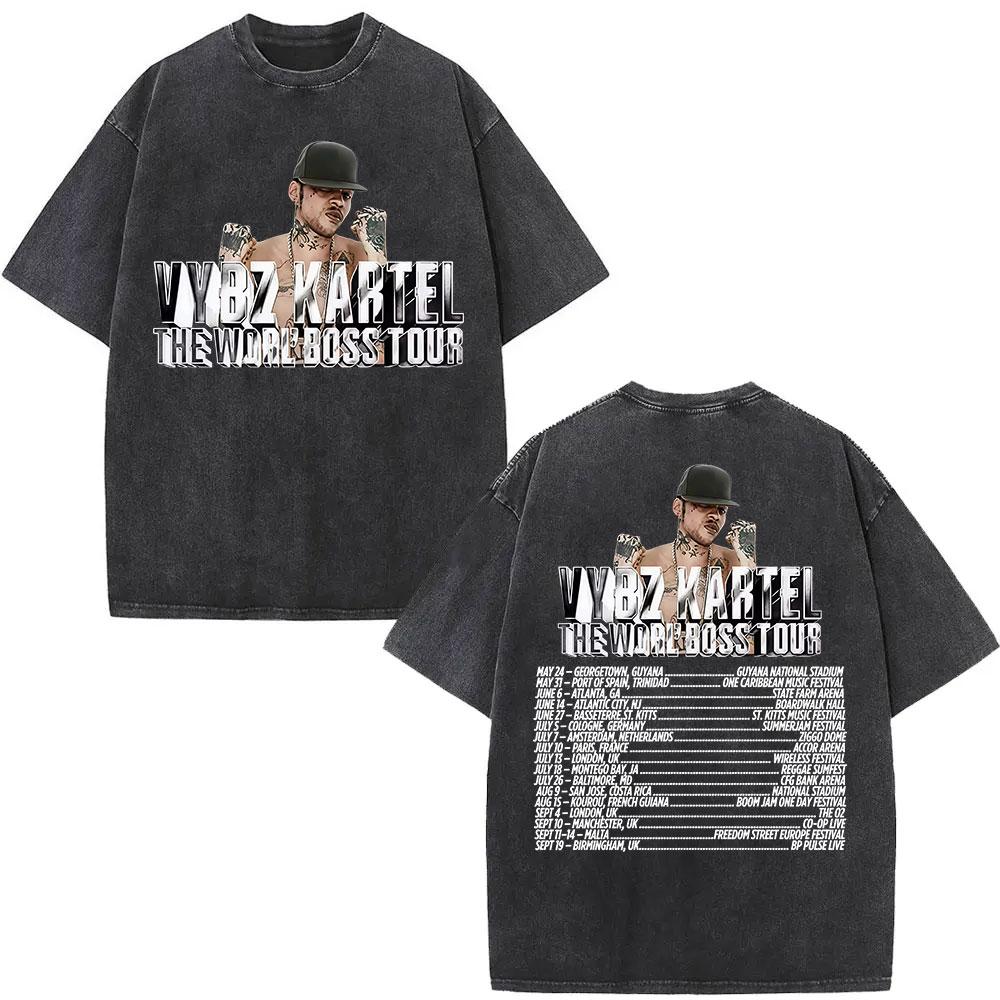 Vintage Gewassen Vybz Kartel Wereldtournee 2025 Merchandise T-shirt Heren Gotische Hip Hop Oversized T-shirts 100% Katoen T-shirt Streetwear