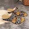 Foreign Trade Large Size Women's Shoes Retro Beach Wedge Sandals Summer Sandals Leopard Print Platform Fish Mouth Slippers Spot