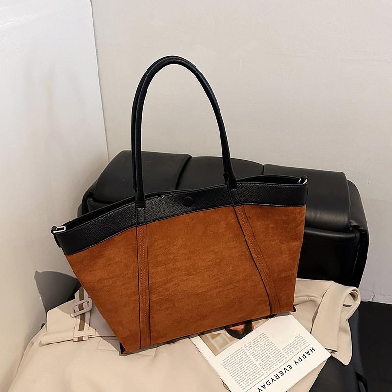 Chic Suede Bag For Women With Double Shoulder Straps And Magnetic Closure For Casual Office Use