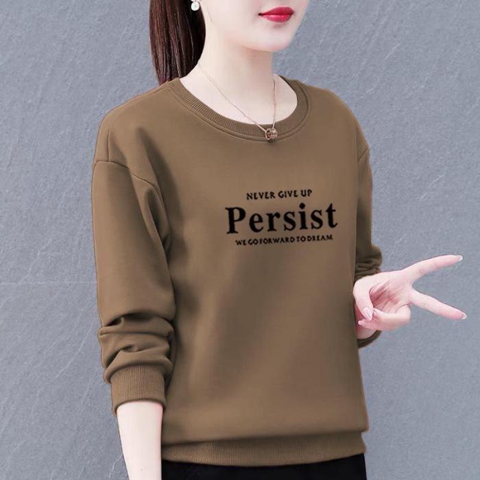 Korean Style Women's Plus Size Sweatshirt, 2023 Loose Fit, Printed Long Sleeve Round Neck Top, Slimming Mom's Clothing.