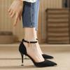 Französische Elegante High Heel Sandalen Knöchelriemen Dünne Absätze Spitze Zehen Damen Kleider Sandalen