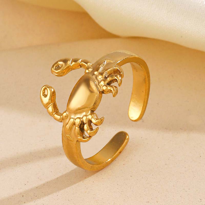Stainless Steel Gold Color Crab Open Rings for Women Men Vintage Gold Color Animal Adjustable Ring Aesthetic Y2K Jewelry