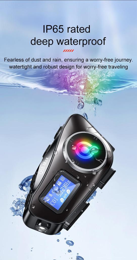 Motorcycle Intercom with OLED and Radio for 1000m Talk 50 Hours of Continuous Bluetooth Noise Sound IP67 Helmet Music FM Dual High Technical Standards