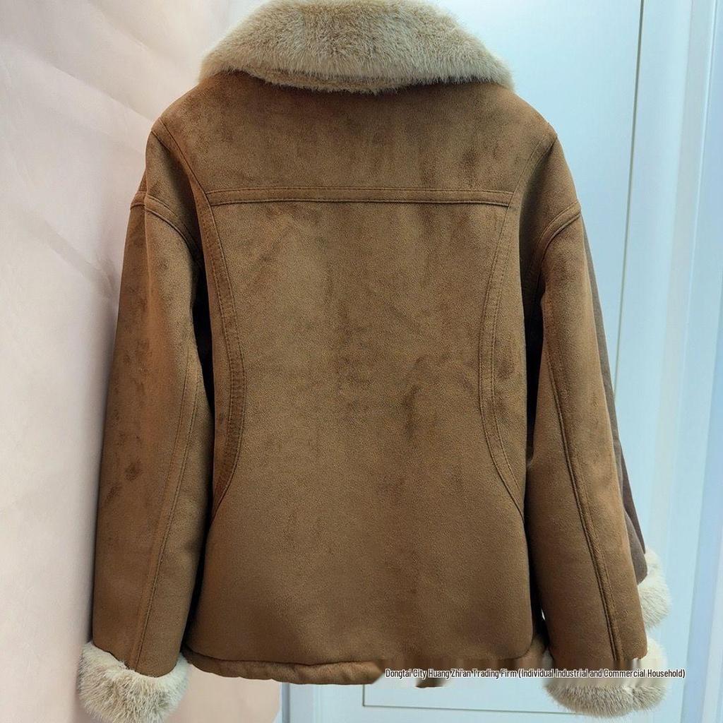 New Autumn/Winter Shearling Collar Velvet-Lined Leather Jacket