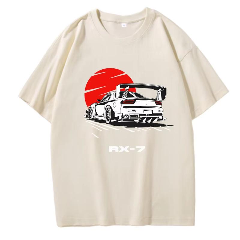 JDM T Shirt Car Drift RX7 Sundown Tops Male Manga Print Summer Casual Graphic Tee EU Size Japanese Style Unisex Harajuku