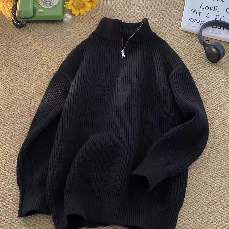 Trendy Men's Half Turtleneck Knitted Sweater: Loose, Solid Color, Casual, Autumn/Winter Style