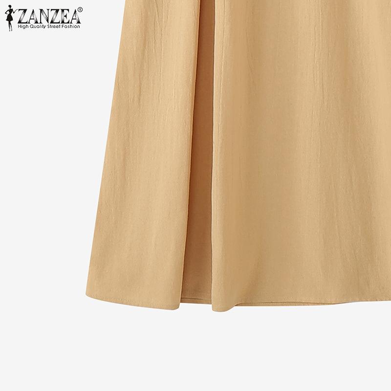 ZANZEA Vintage Women Round Neck Batwing Sleeve Baggy Pleated Casual Long Dress