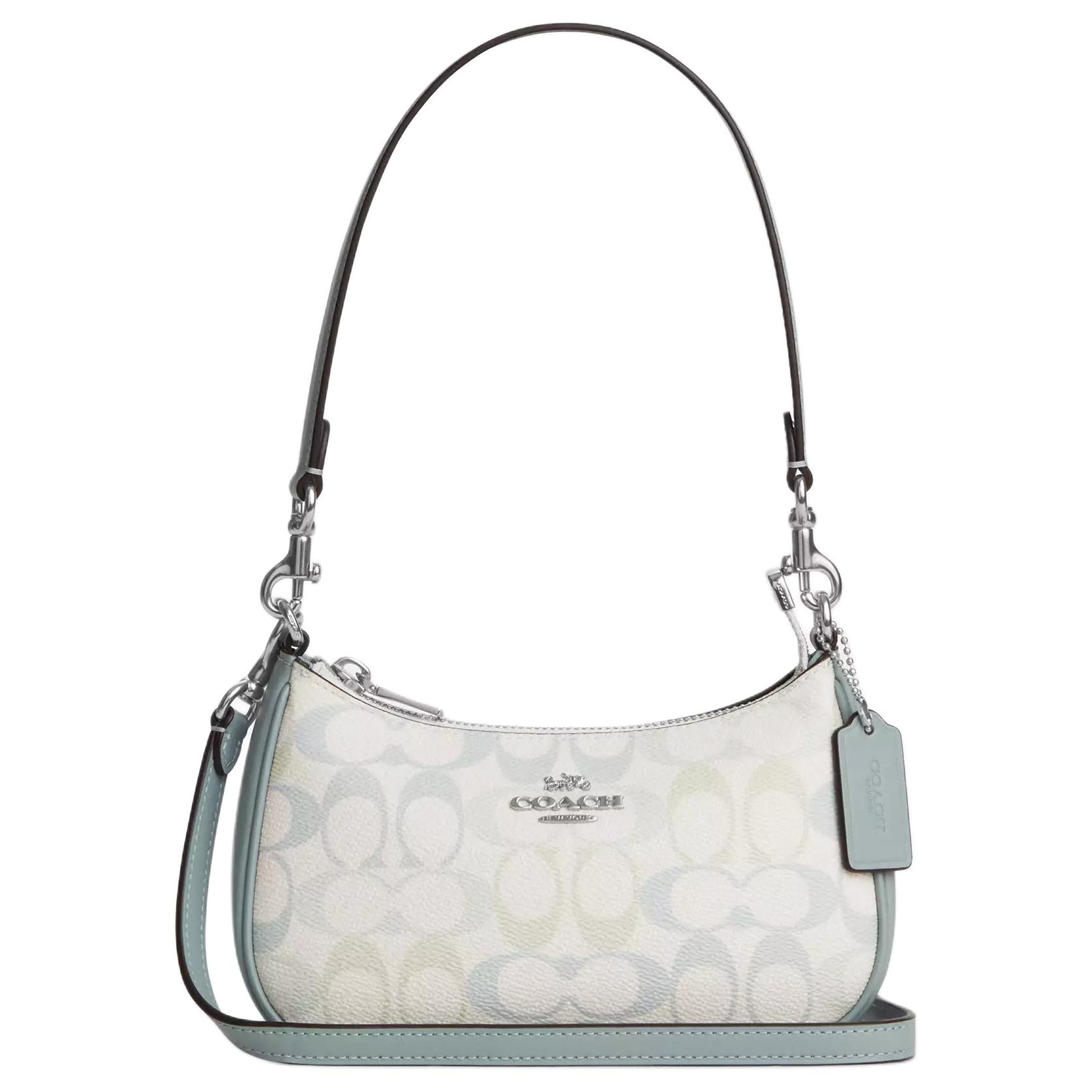 Coach Women's Silver/Blue Teri 20 Logo Monogram Coated Canvas And Leather Shoulder Bag Small Shoulder Bag Cdw52-Svyua