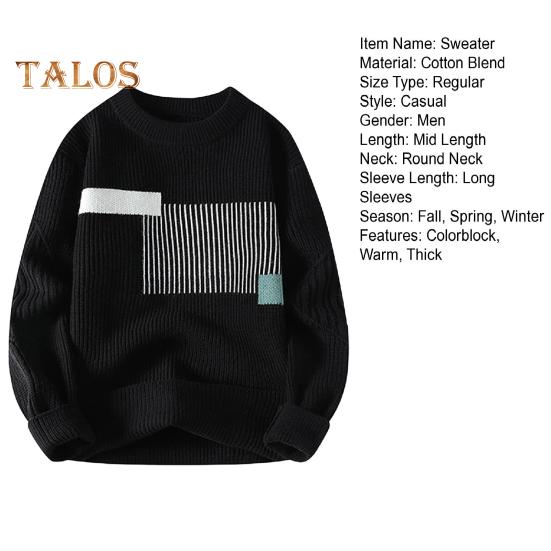Podzim Zima Muži Svetr Silný Volný Pletený Colorblock Kulatý výstřih Dlouhé Rukávy Svetr Elastické Denní nošení Sport Podnikání Běžné nošení Svetr