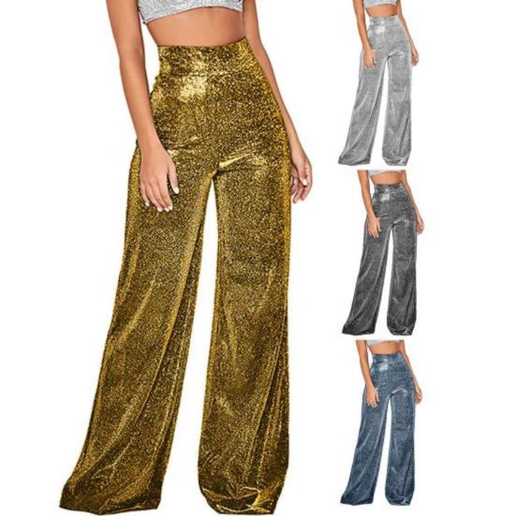 Shiny Wide Leg Trousers Women Daily Wear High Waist Loose Straight Pants Solid Color Comfortable Temperament Fashion Spring Autumn