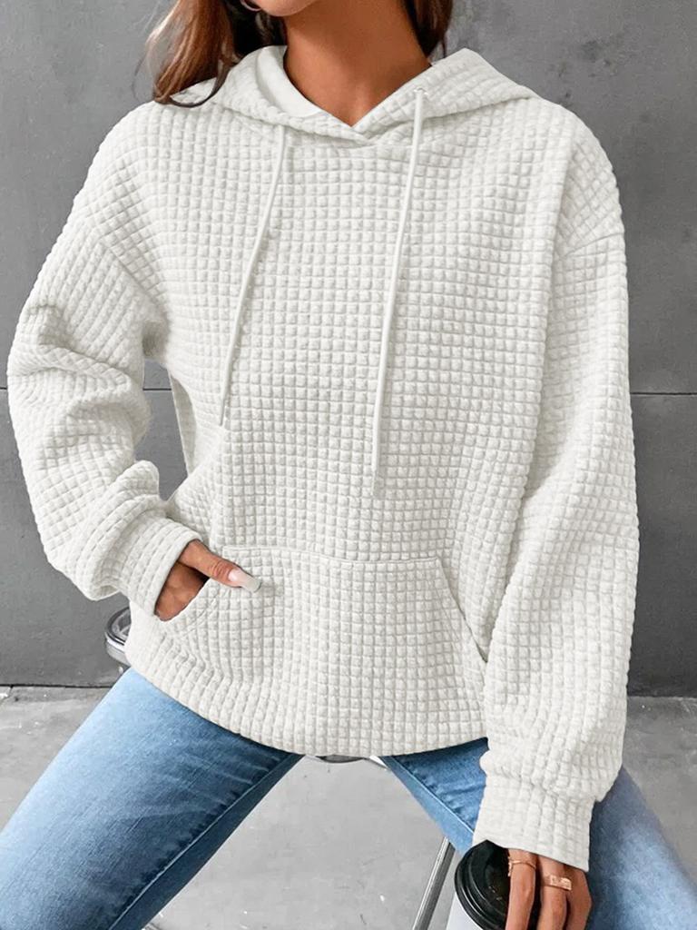 Autumn and Winter Women's Clothing Small Style Round Neck Hooded Long Sleeved Sweatshirt Solid Color Top for Women