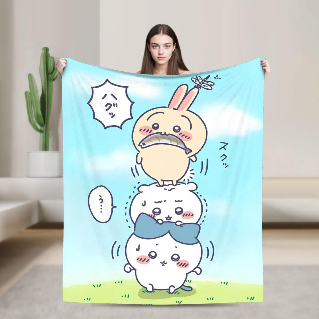 Cute Momonga C-Chiikawa Cartoon  Blankets Flannel Print  Multi-function Ultra-Soft Throw Blanket for Home Bedroom Rug Piece