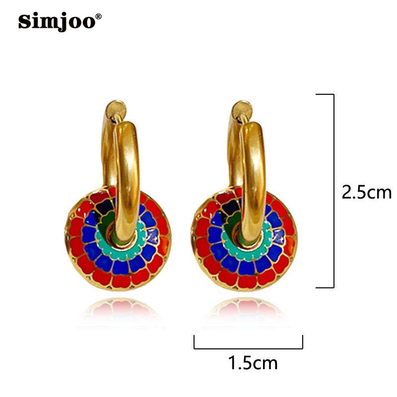 SIMJOO Drop Glaze Circle Bohemian Style Light Luxury Retro Niche Design Earrings Fashion Temperament Earrings Female