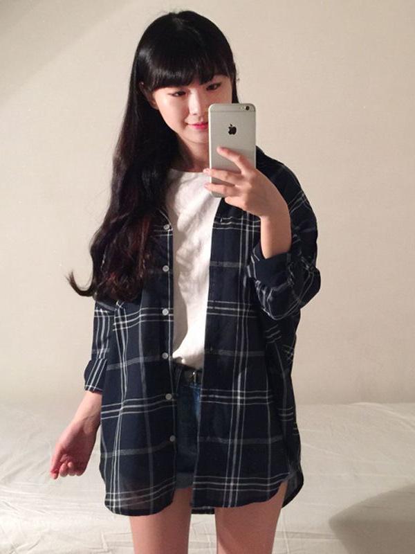 Women's Long Sleeve Plaid Cardigan Shirt - Casual Autumn Loose Fit Top