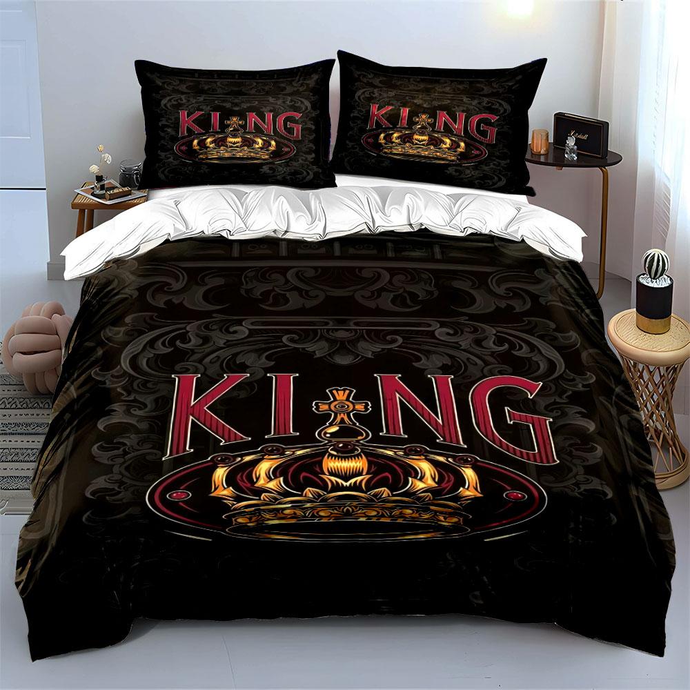 Crown and "KING" Text. Bedding Sets Duvet Cover Sets Duvet Covers Pillowcases(1 * Duvet Cover 2 * Pillowcases Without Duvet Insert)