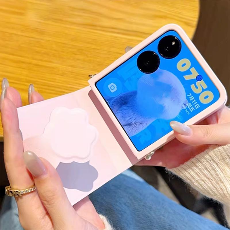 Pink Flip Book phone case for Samsung Z Flip 6 ZFlip5 OPPO Find N2 Flip / OPPO Find N3 Flip/Xiaomi Mix Flip Case with pearl chain