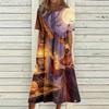 Women's Casual Halloween Print Round Neck Dress with Pockets for Festive Occasions
