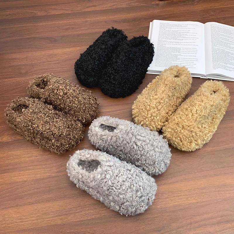 Fashion Flannel Mid Heel Flat with Modern Slippers Spring/autumn Pull On Female Shoes On Sale 2025 Brand Solid Shallow Women's Slippers