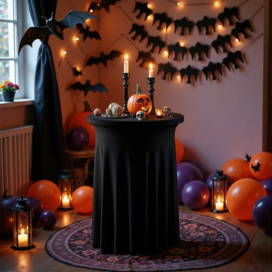 Copritavolo da Cocktail Spandex Elasticizzato Rotondo Tovaglie da Cocktail con Drappeggi Ondulati Gonne per Tavolo da Bar Alto per Matrimonio Festa Eventi Banchetto