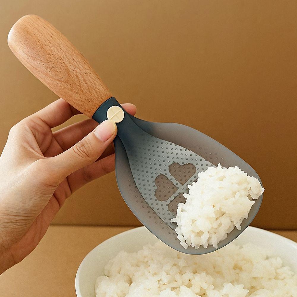 Wooden Handle Silicone Rice Spoon Non-stick Heat-resistant Spoon Standing Cooking Spoon  Home