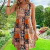 European and American Women's Clothing Summer New Models, Fashionable V-neck Loose Casual Vacation Printed Dress Women