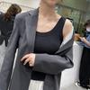 Women's Ribbed Cotton Slim Fit Wide Shoulder Tank Top - Anti-Exposure Summer Base Layer